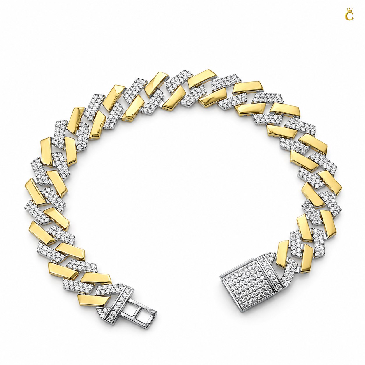 Men's Two-Tone Iced Out Cuban Link Bracelet