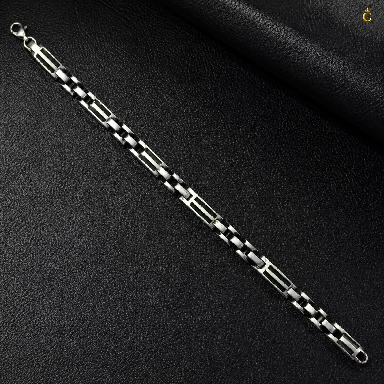 Men's Silver Geometric Link Bracelet