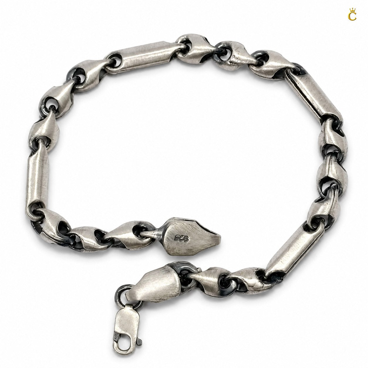 Oxidized Silver Bar Link Bracelet for Men