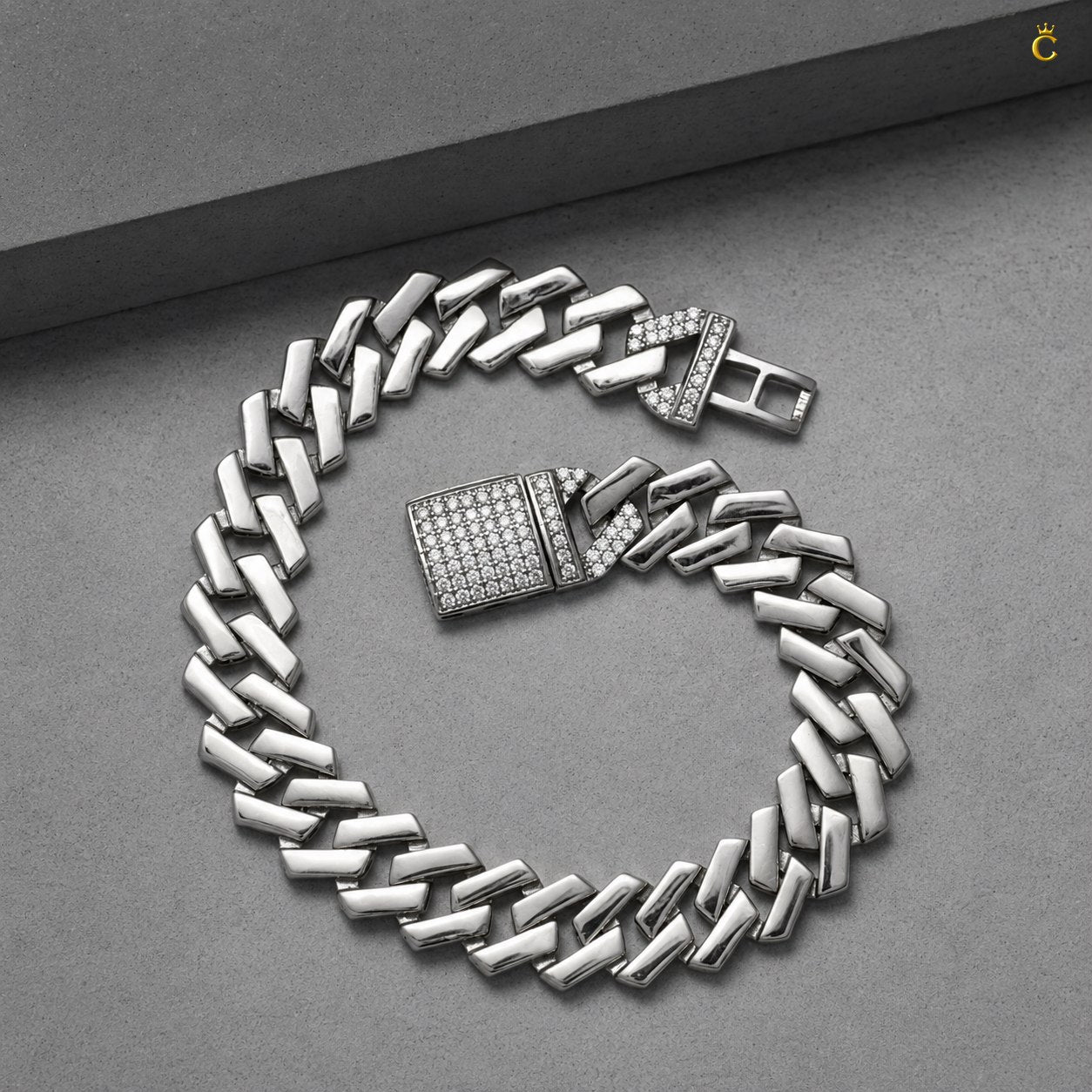 Rhodium Crisp Zircon Stone Curb Bracelet
