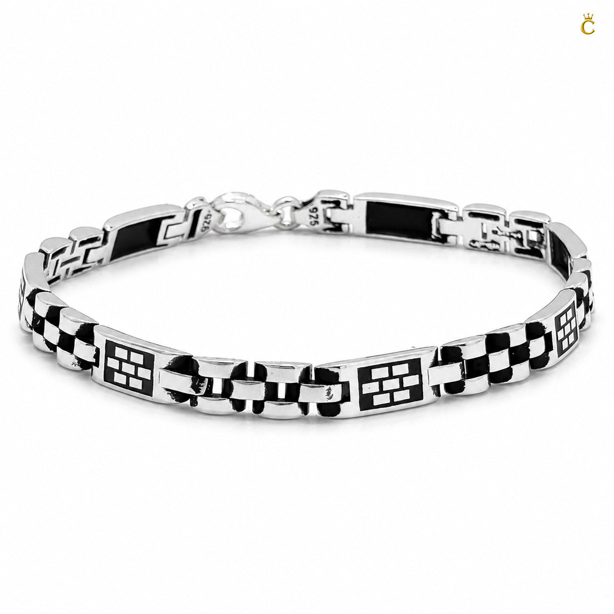 Block Design Oxidised Black Enamel Bracelet