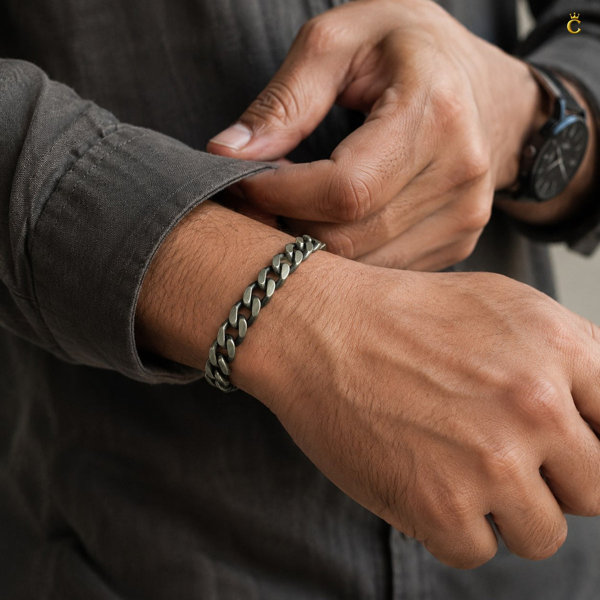 Silver Curb Chain Bracelet for Men