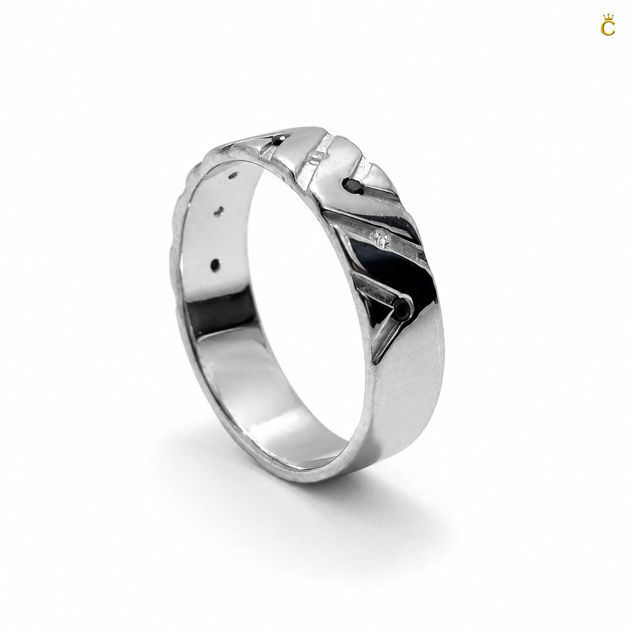 ZigZag Ring Men With Black Stone