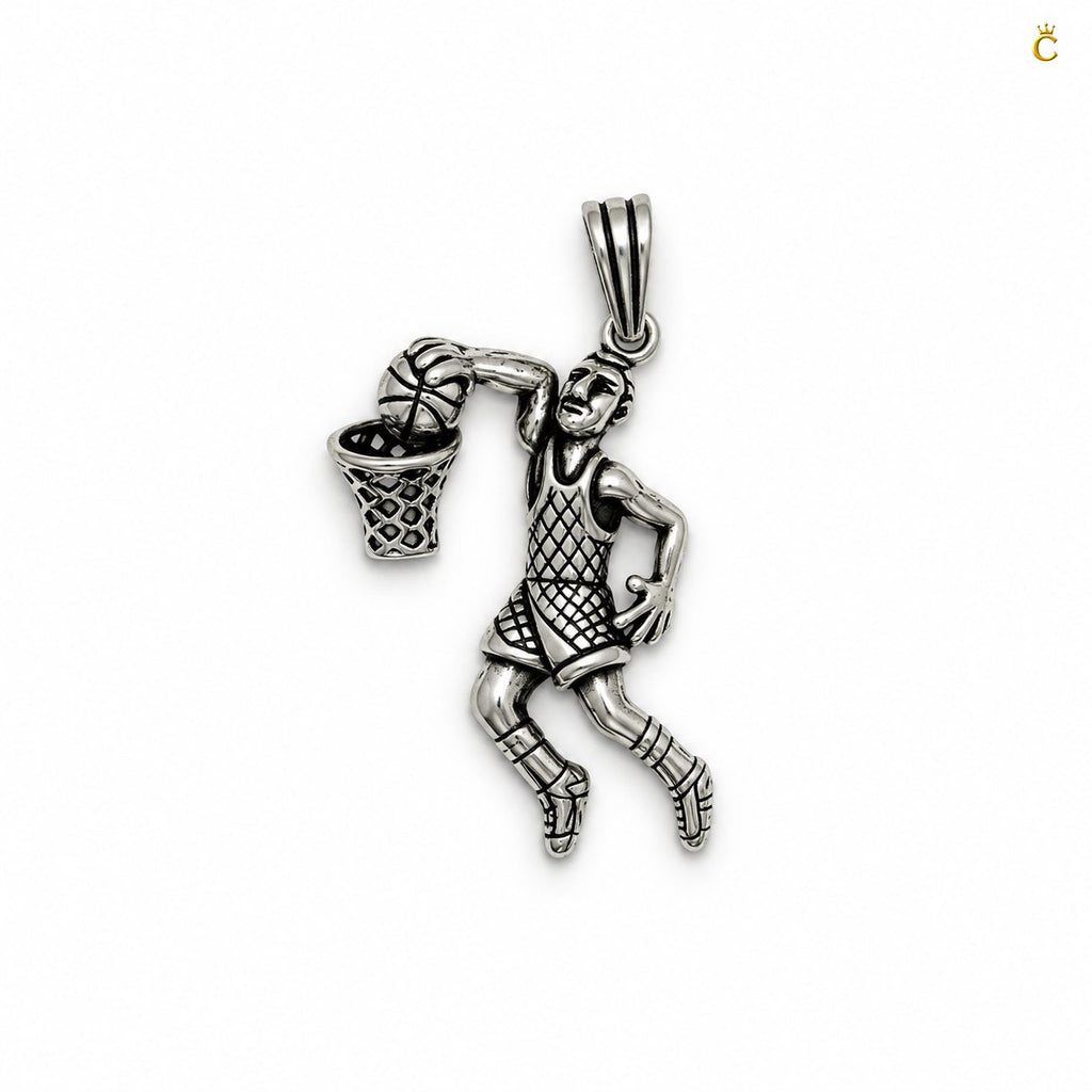 Peimium oxidized silver basket ball champ pendant