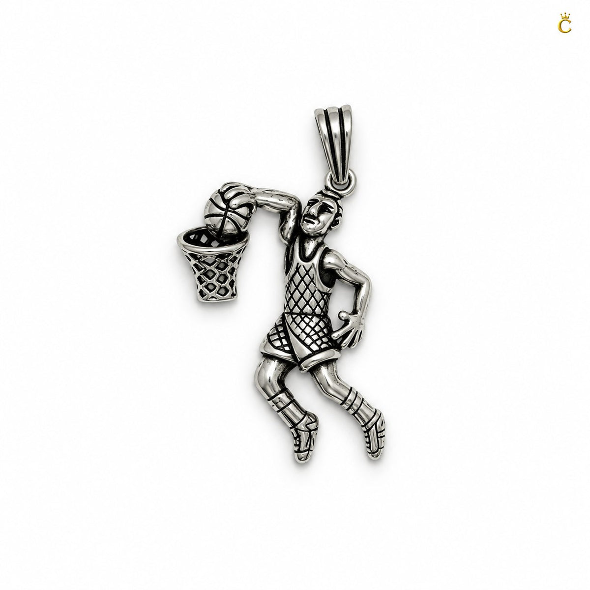 Peimium oxidized silver basket ball champ pendant