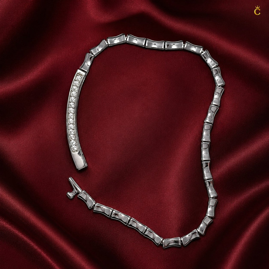 Interlocking Bamboo Bar Diamond Silver Bracelet