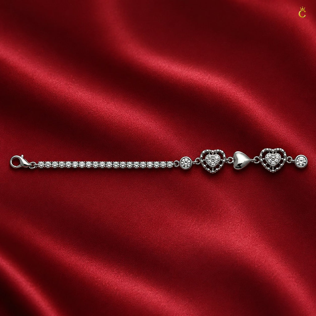 Interlinked Heart Tennis Silver Bracelet