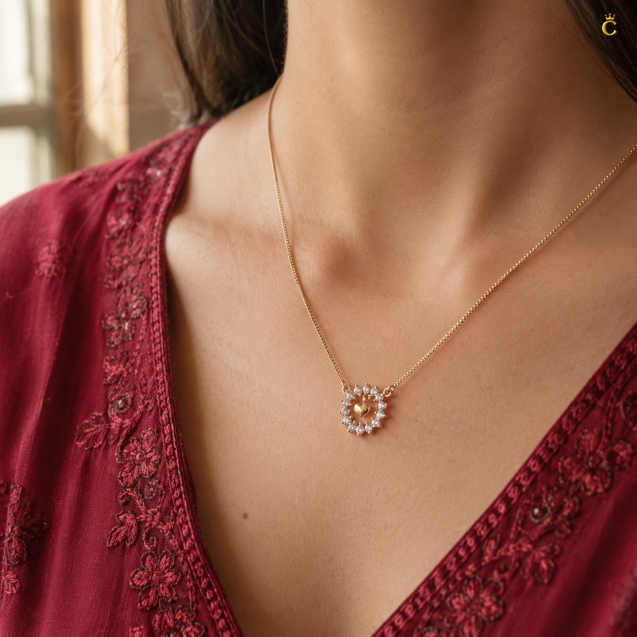 Intertwined Heart and Floral Halo Silver Pendant Necklace