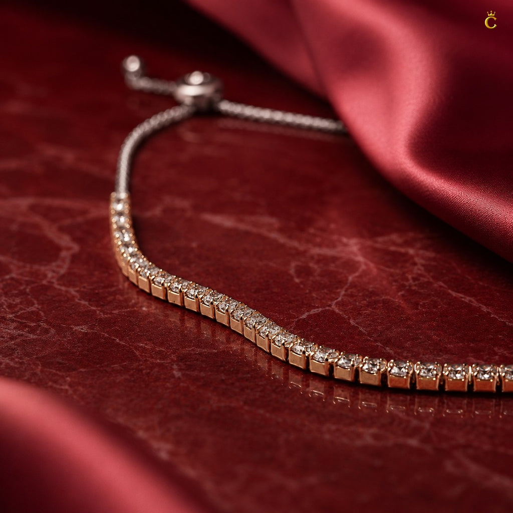 Rose Gold Plated Silver Adjustable Tennis Bracelet