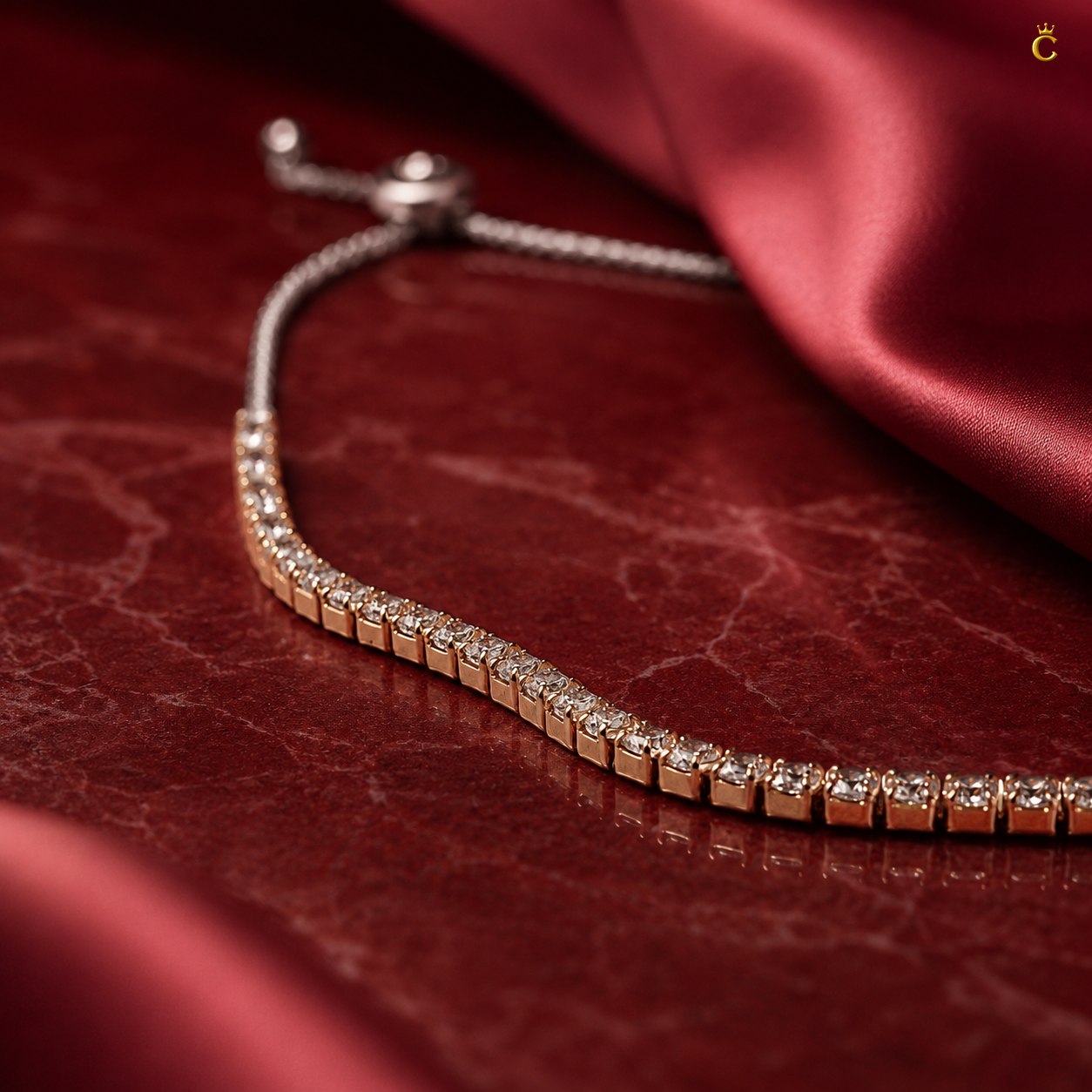 Rose Gold Plated Silver Adjustable Tennis Bracelet