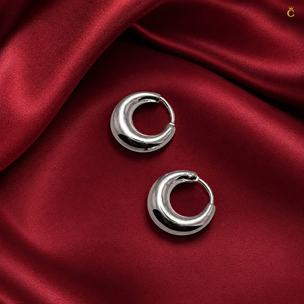 Chunky Silver Huggie Hoop Earrings