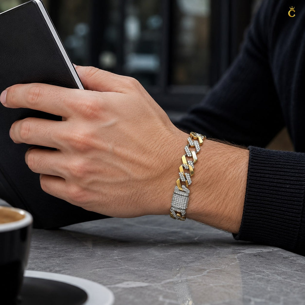 Men's Premium Two-Tone Iced-Out Cuban Link Bracelet