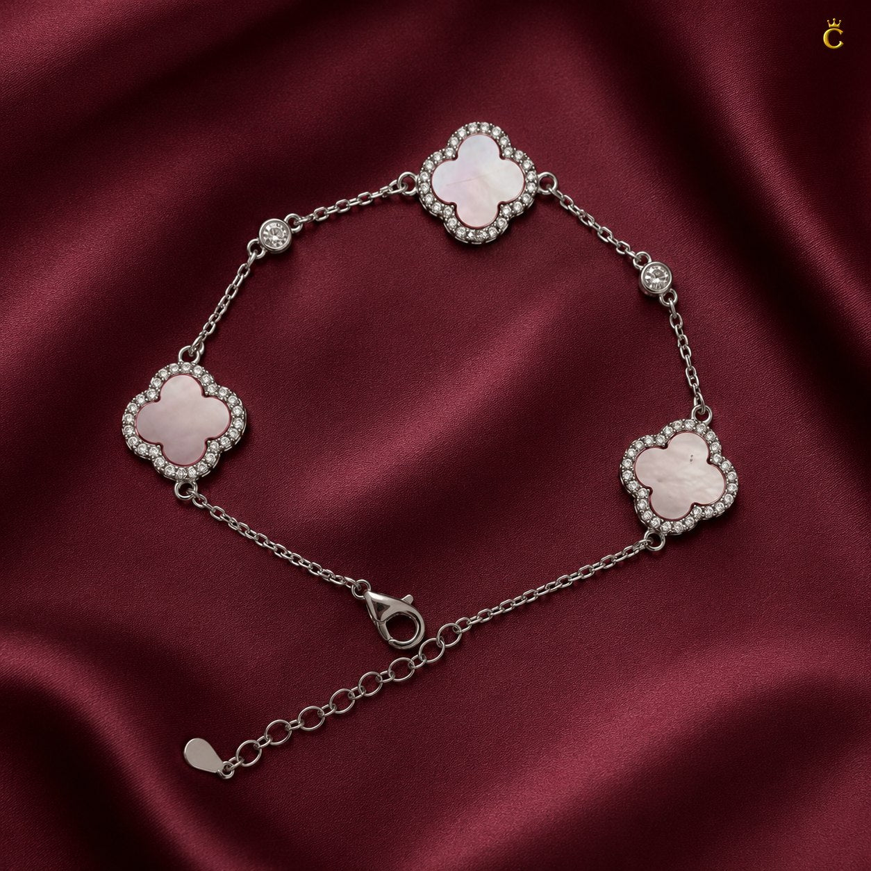 Celestora- Blush Pink three Clovers Zircon studs Van cliff Bracelet
