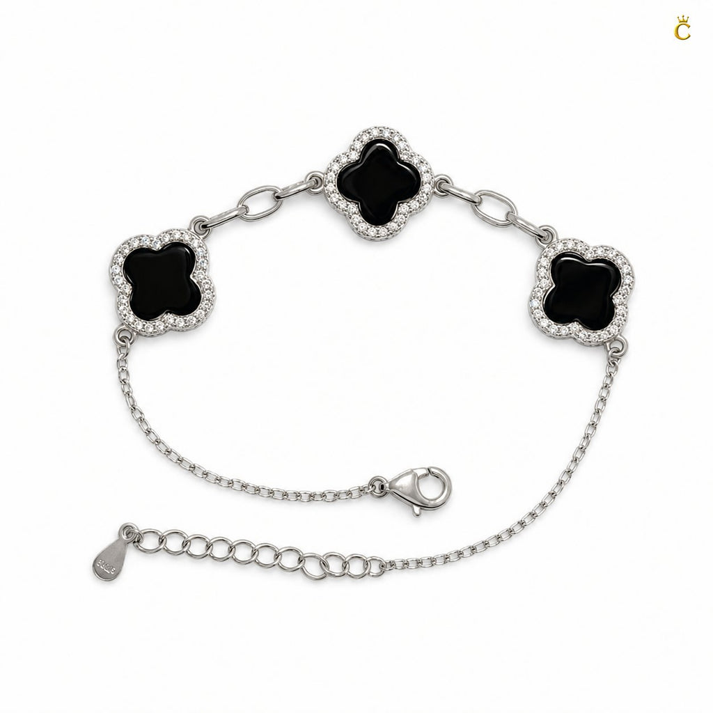 Celestora Onyx Black Three Clover Van cliff Bracelet