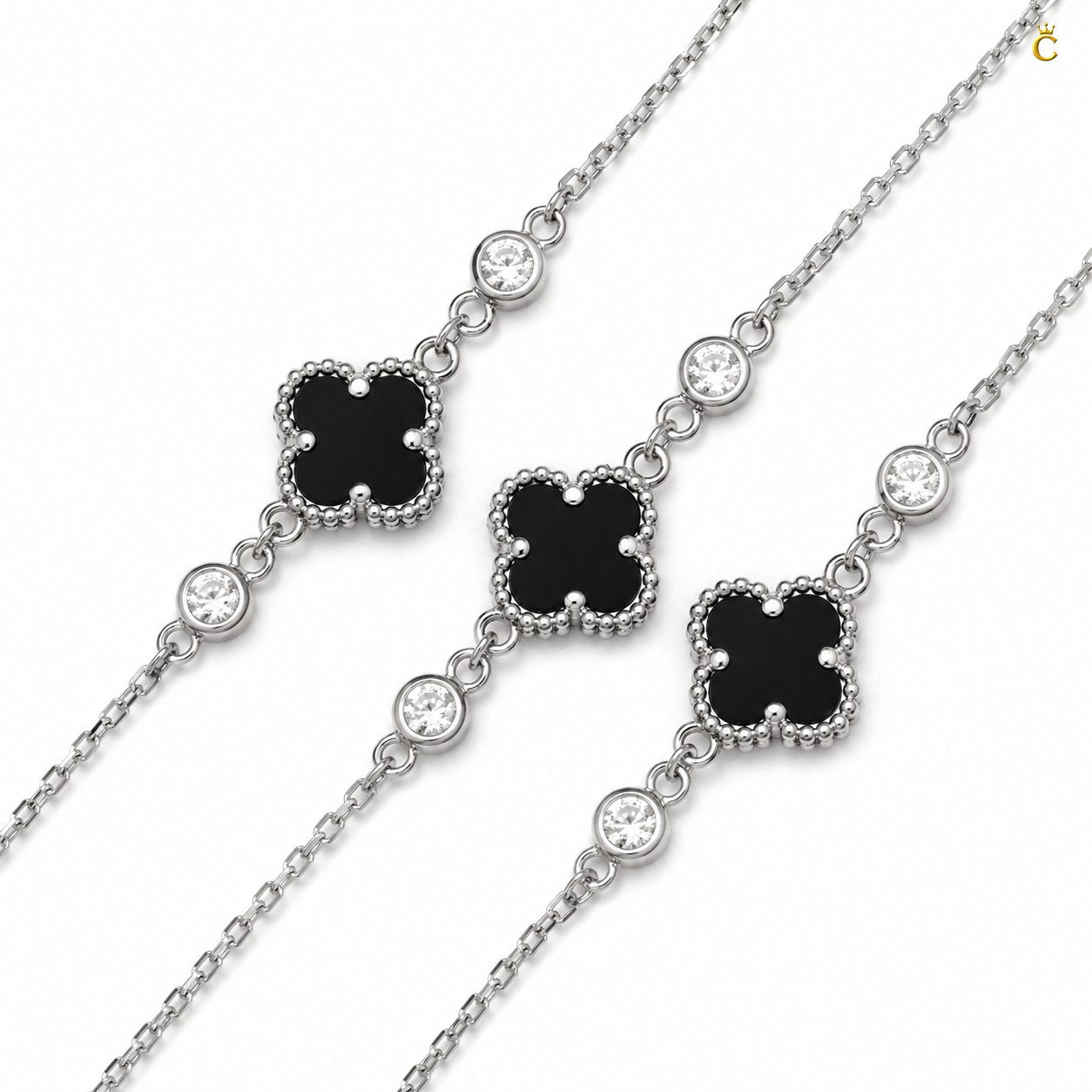 Celestora - Onyx Black Cute Clover Zircon stud Bracelet