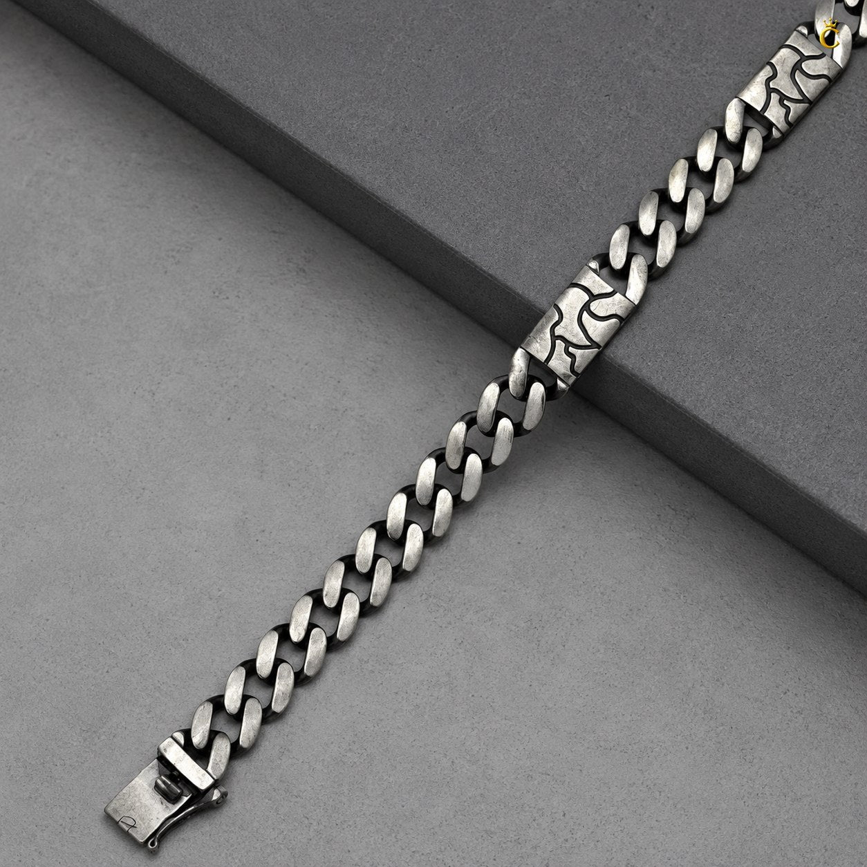 Celestora - Silver Italian-style Premium oxidized Curb bracelet:
