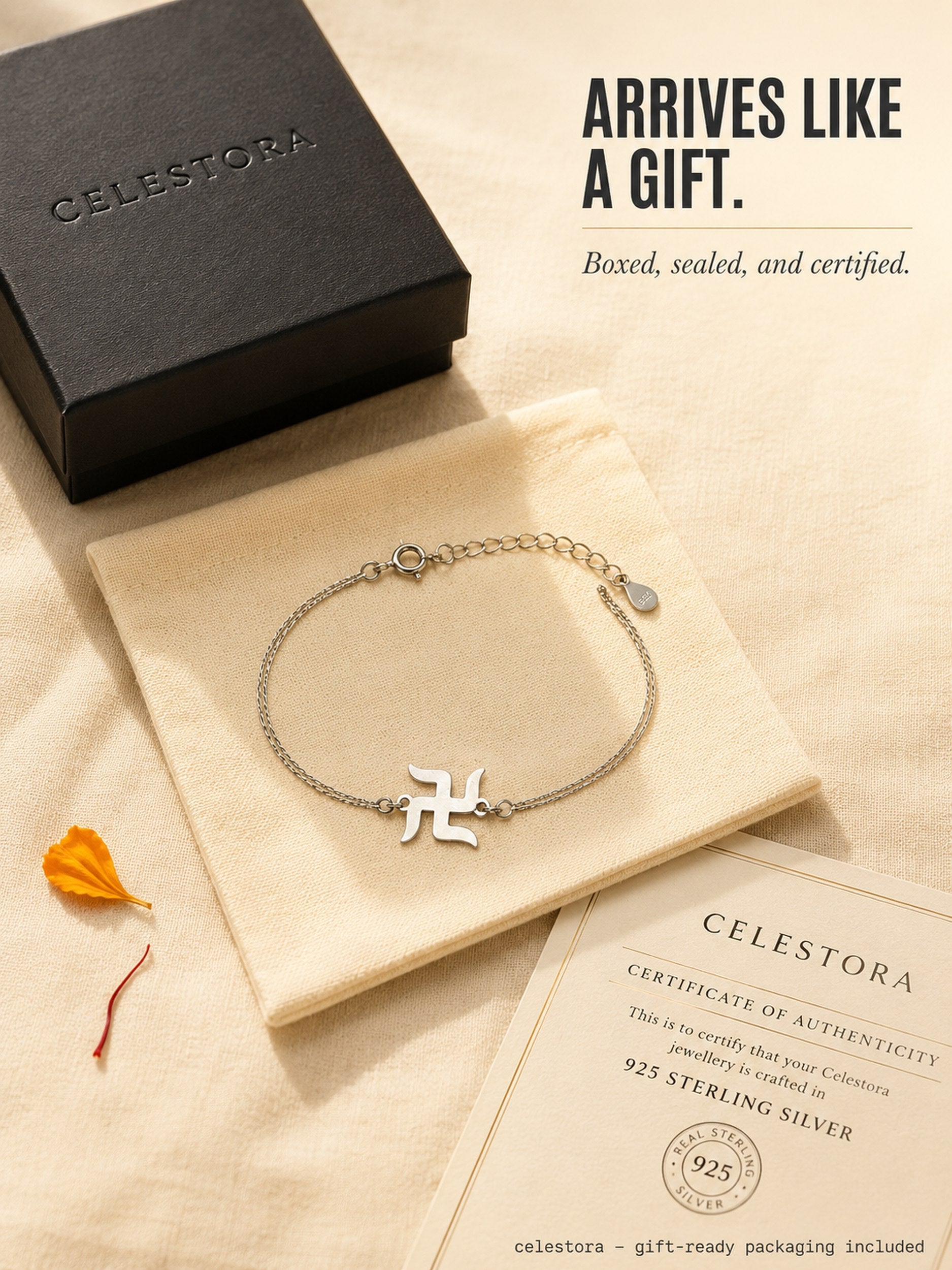 Premium Silver Swastik Rakhi/ Bracelet with single/Double Thread