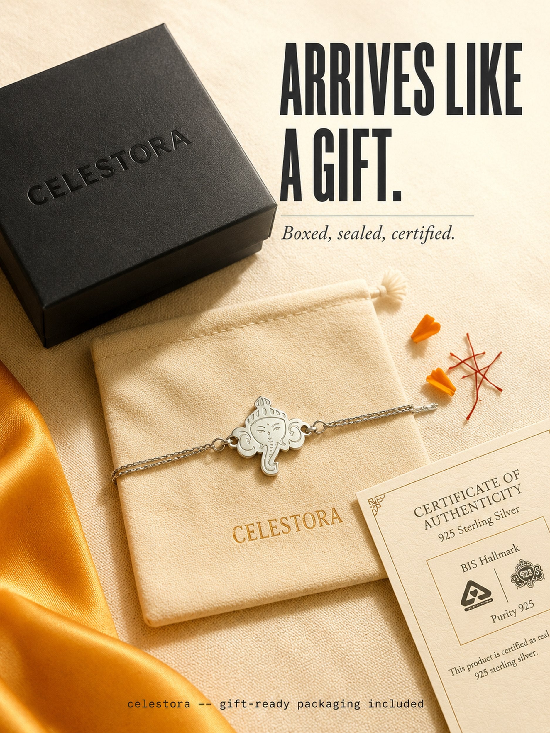 Celestora- Silver Premium Ganesha Rakhi cum Bracelet