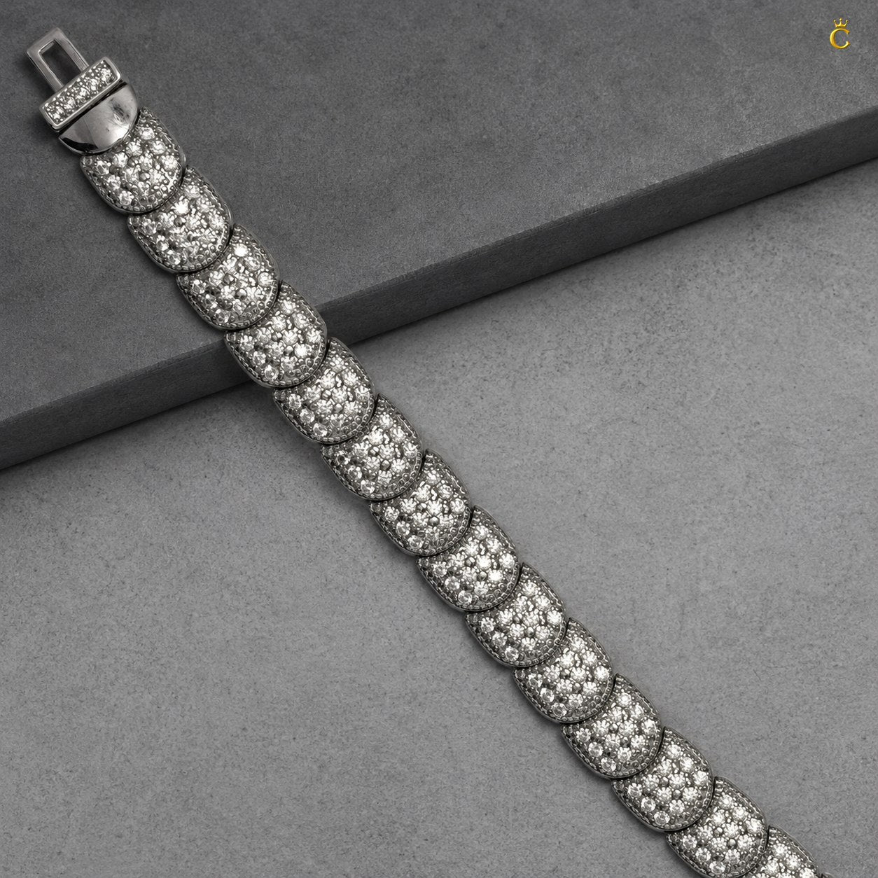 Premium Silver Pave Link Men's Bracelet