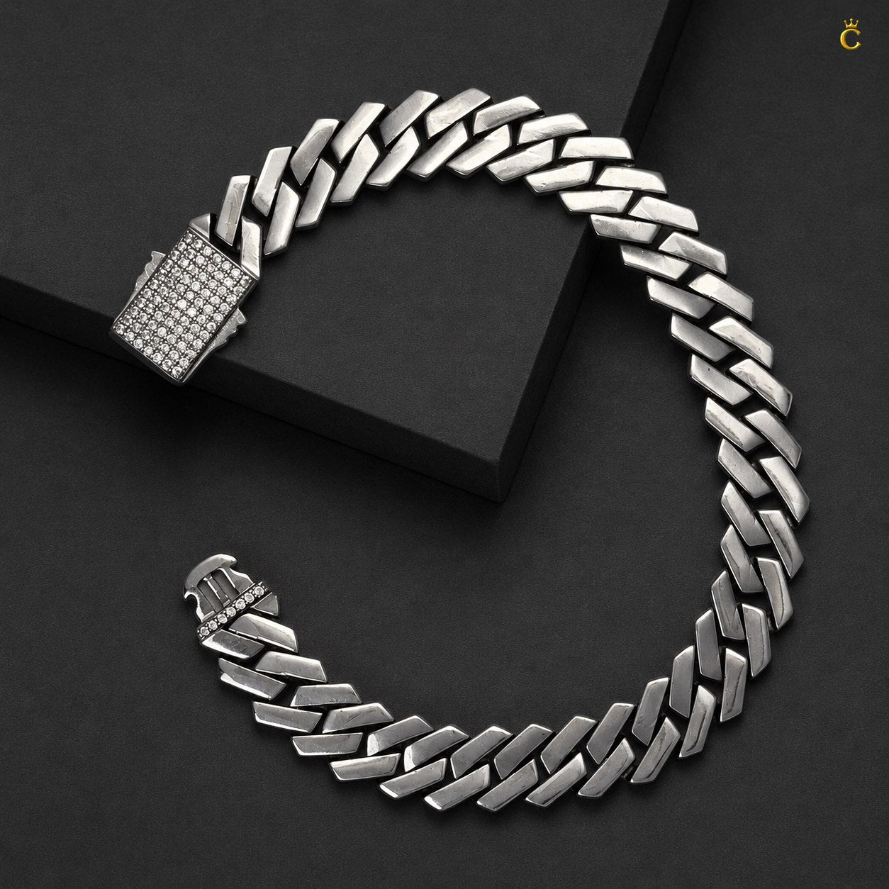 Paved Link Silver Bracelet