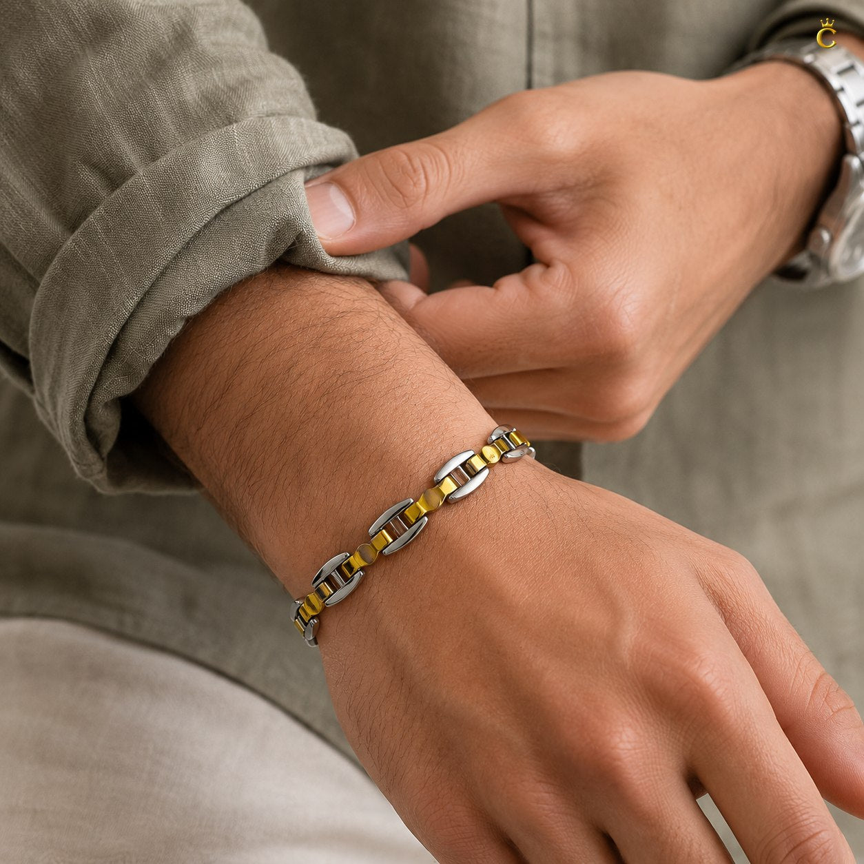 Men's Premium Two-Tone Silver Link Bracelet