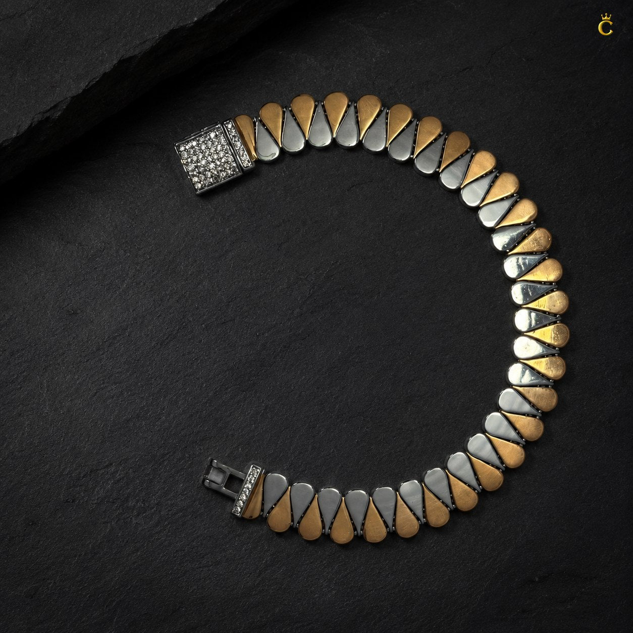 Two Tone Teardrop Link Silver Bracelet