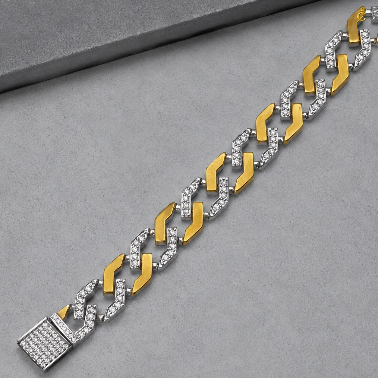Men's Two-Tone Iced Silver Cuban Bracelet