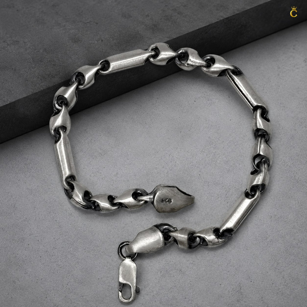 Oxidized Silver Bar Link Bracelet for Men