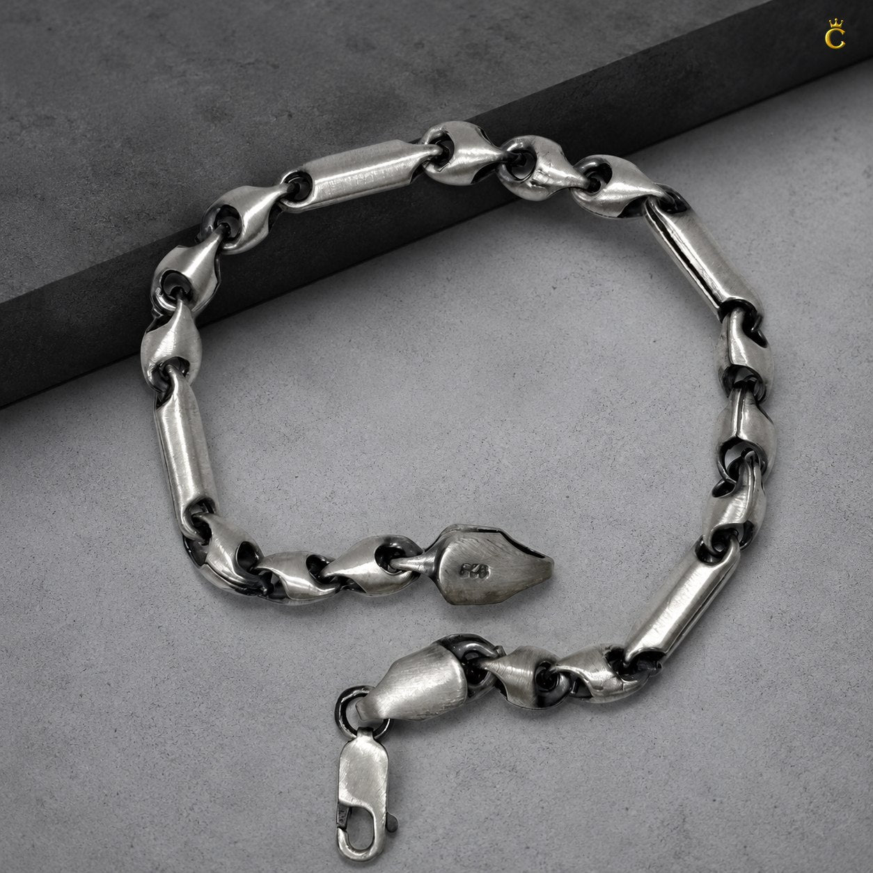 Oxidized Silver Bar Link Bracelet for Men