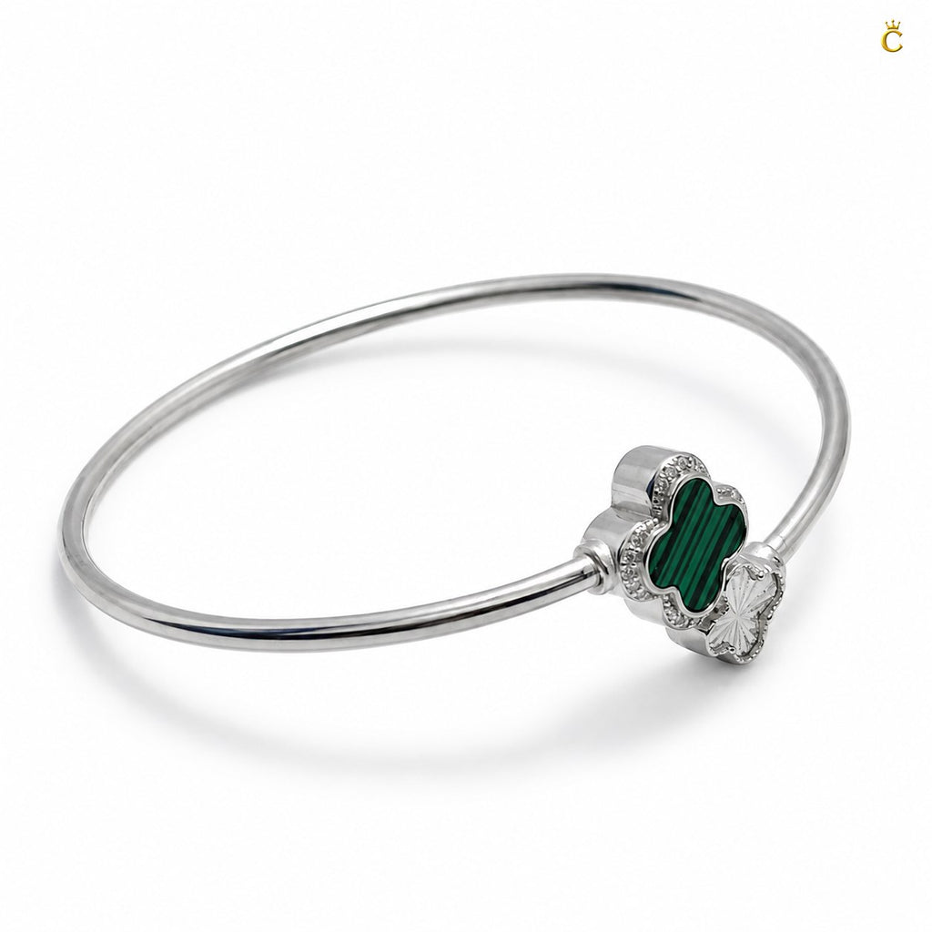 Celestora-Silver Green Clover Open Cuff / Band (Van Cleef inspired)