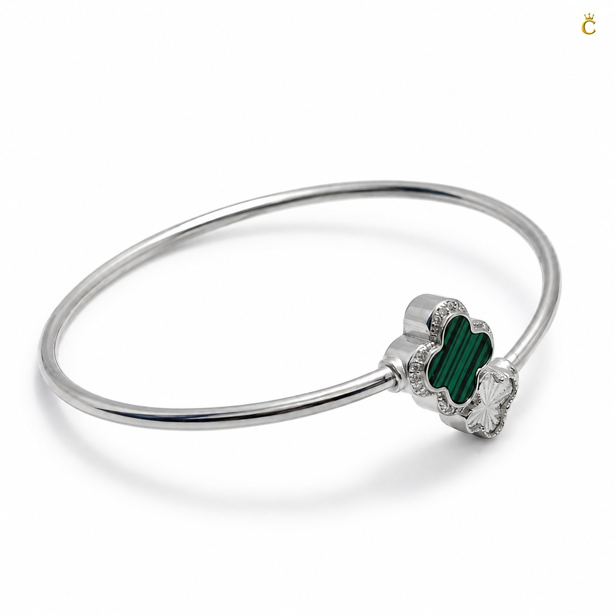 Celestora-Silver Green Clover Open Cuff / Band (Van Cleef inspired)