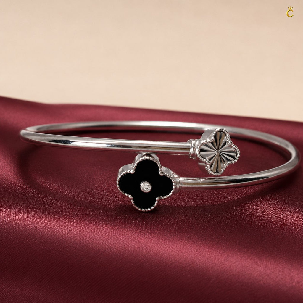 Celestora-Silver Midnight Black Clover Open Kada/ Cuff