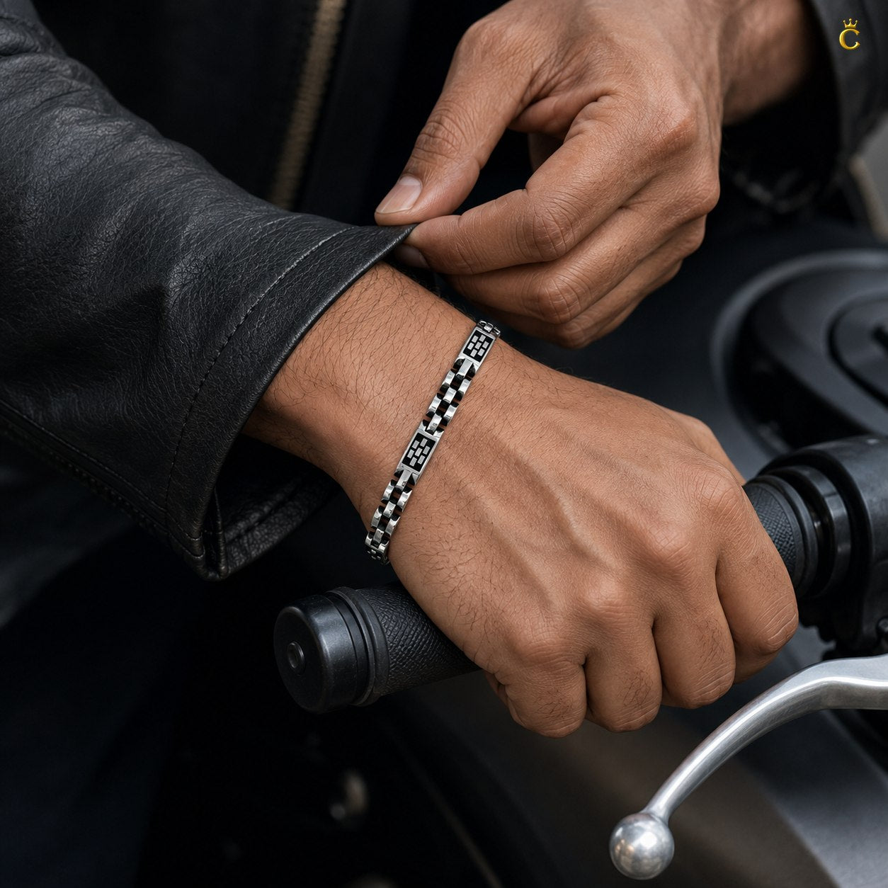 Block Design Oxidised Black Enamel Bracelet