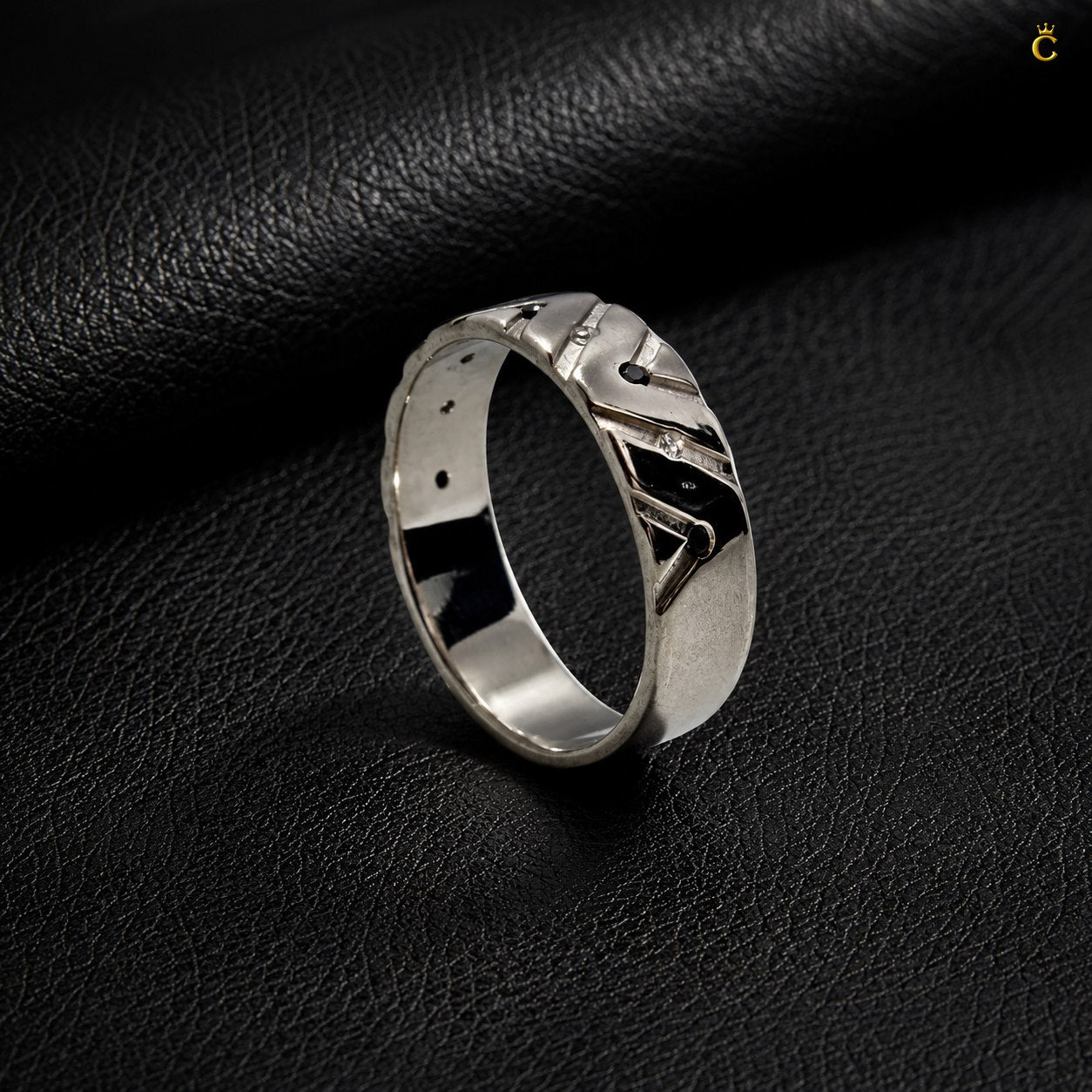 ZigZag Ring Men With Black Stone