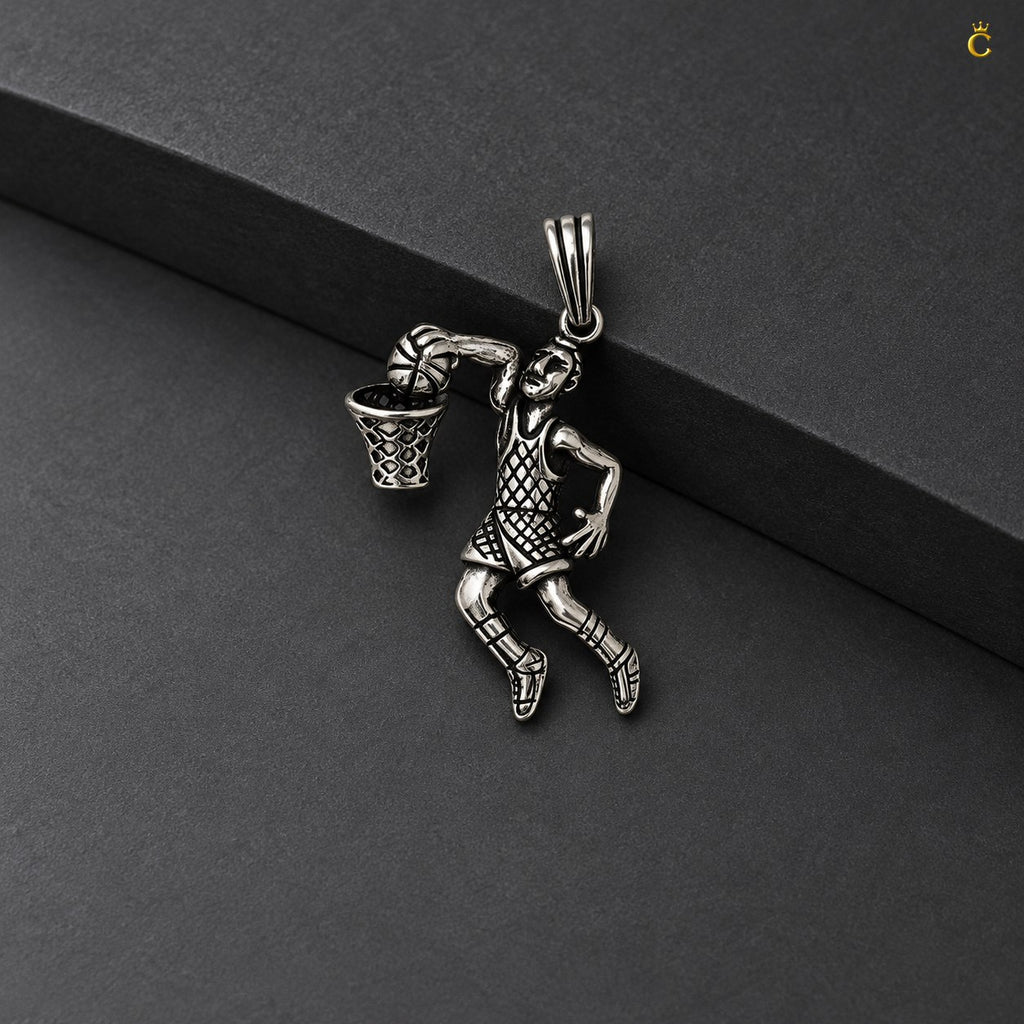 Peimium oxidized silver basket ball champ pendant