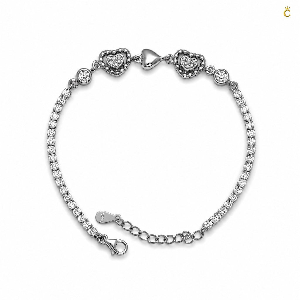 Interlinked Heart Tennis Silver Bracelet
