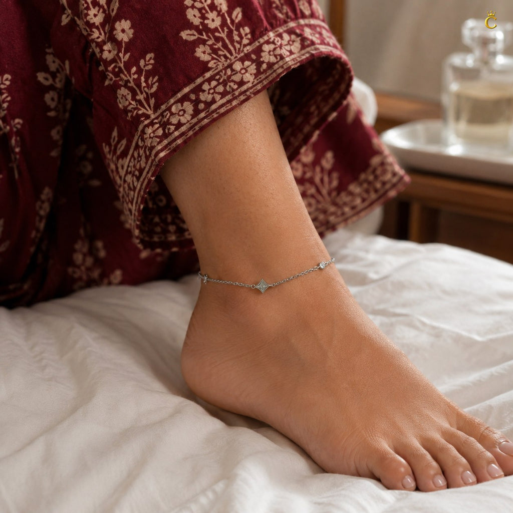 Celestora Silver Minimalist Multi Charm Anklet