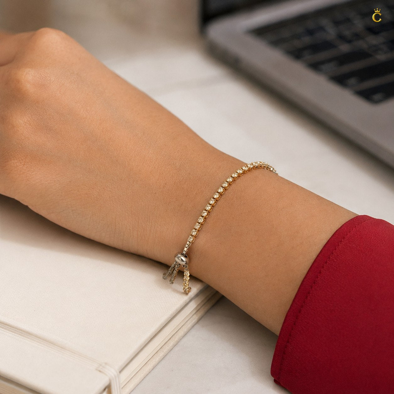 Rose Gold Plated Silver Adjustable Tennis Bracelet