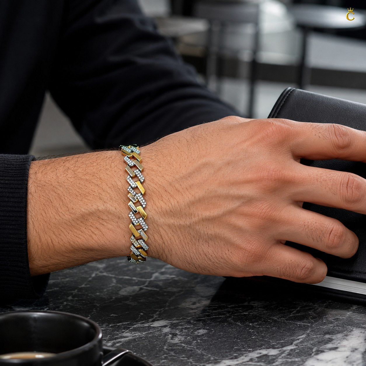 Men's Premium Two-Tone Iced-Out Cuban Link Bracelet