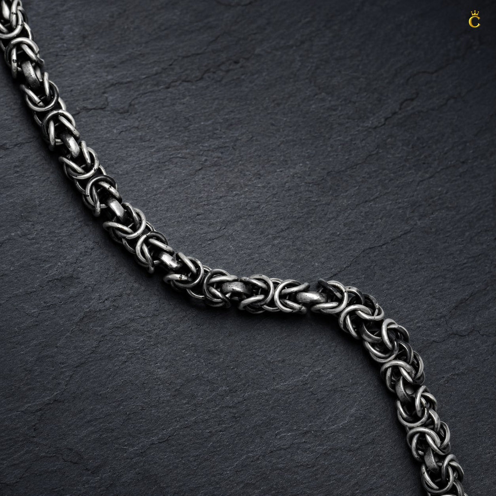 Oxidized Silver Byzantine Chain Bracelet for Men