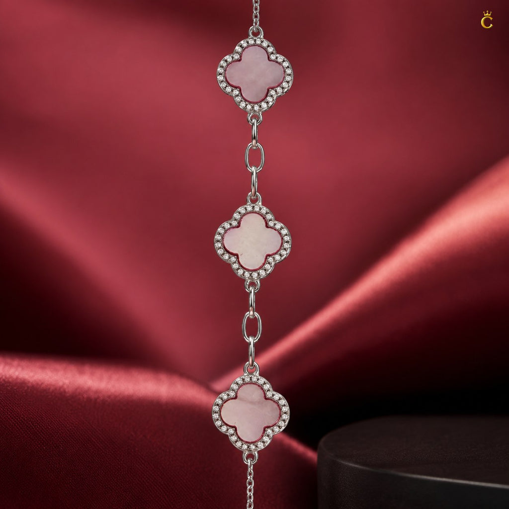 Celestora Luxurious Pink Clover 3 motiffs Van cliff Bracelet
