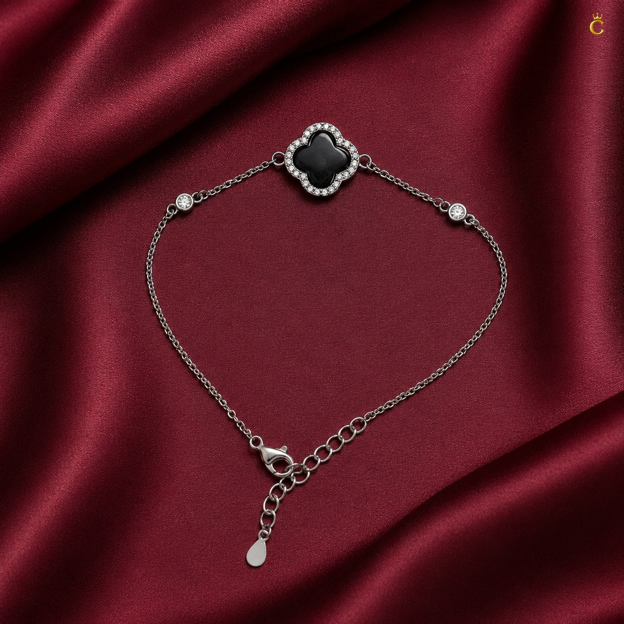 Celestora Onyx Black Clover with Zircon studded Van cliff Bracelet