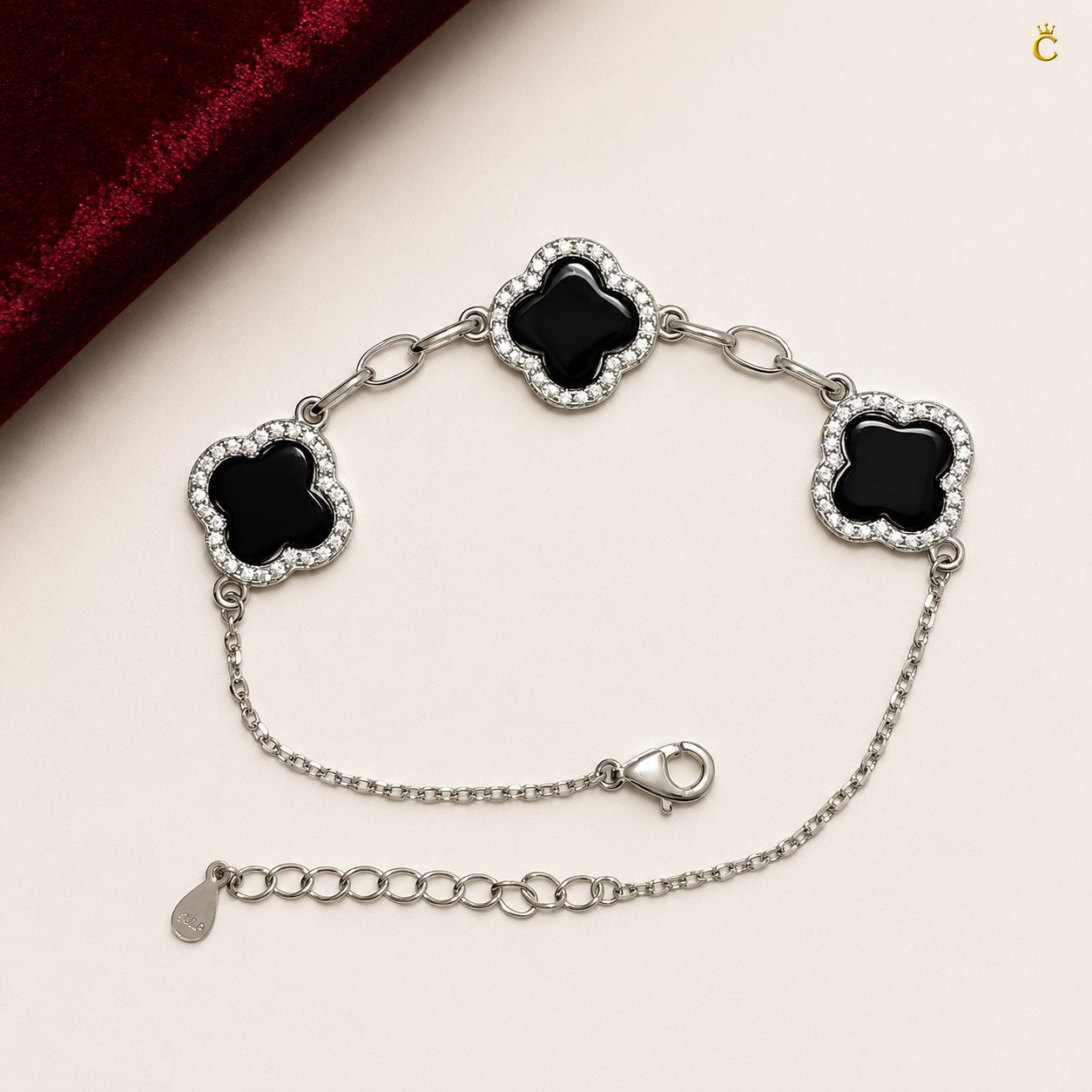 Celestora Onyx Black Three Clover Van cliff Bracelet