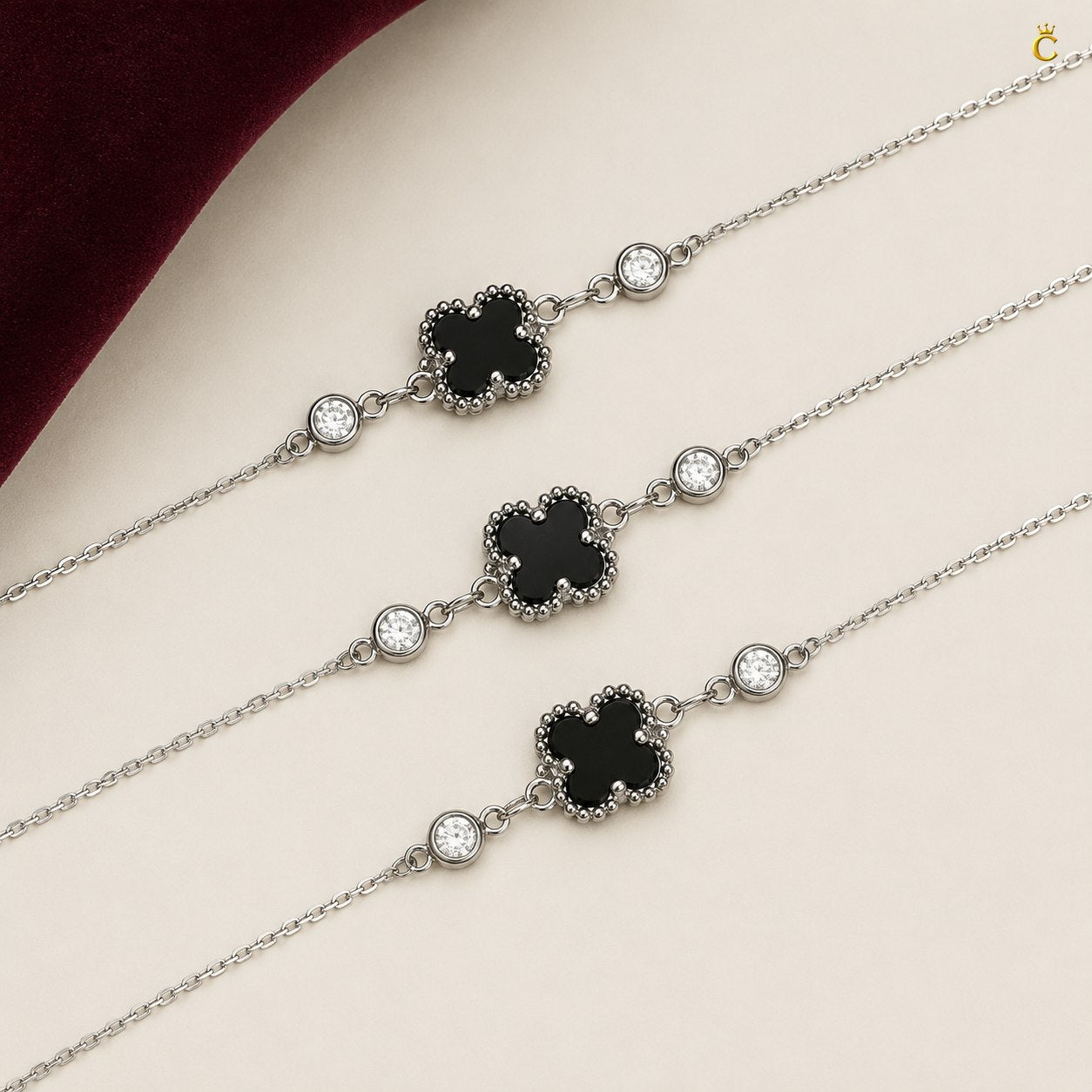 Celestora - Onyx Black Cute Clover Zircon stud Bracelet