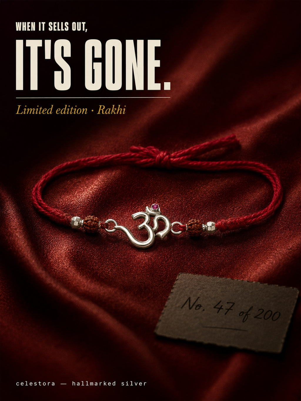 Celestora-Silver Om Rudra with traditional red-yellow sacred thread Rakhi/Bracelet