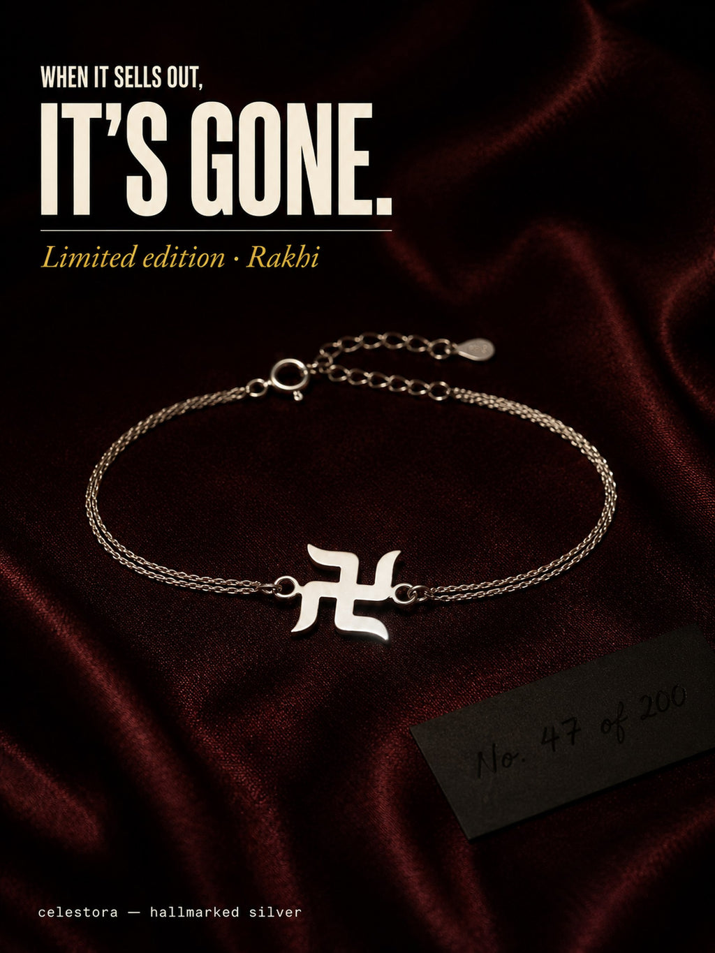 Premium Silver Swastik Rakhi/ Bracelet with single/Double Thread