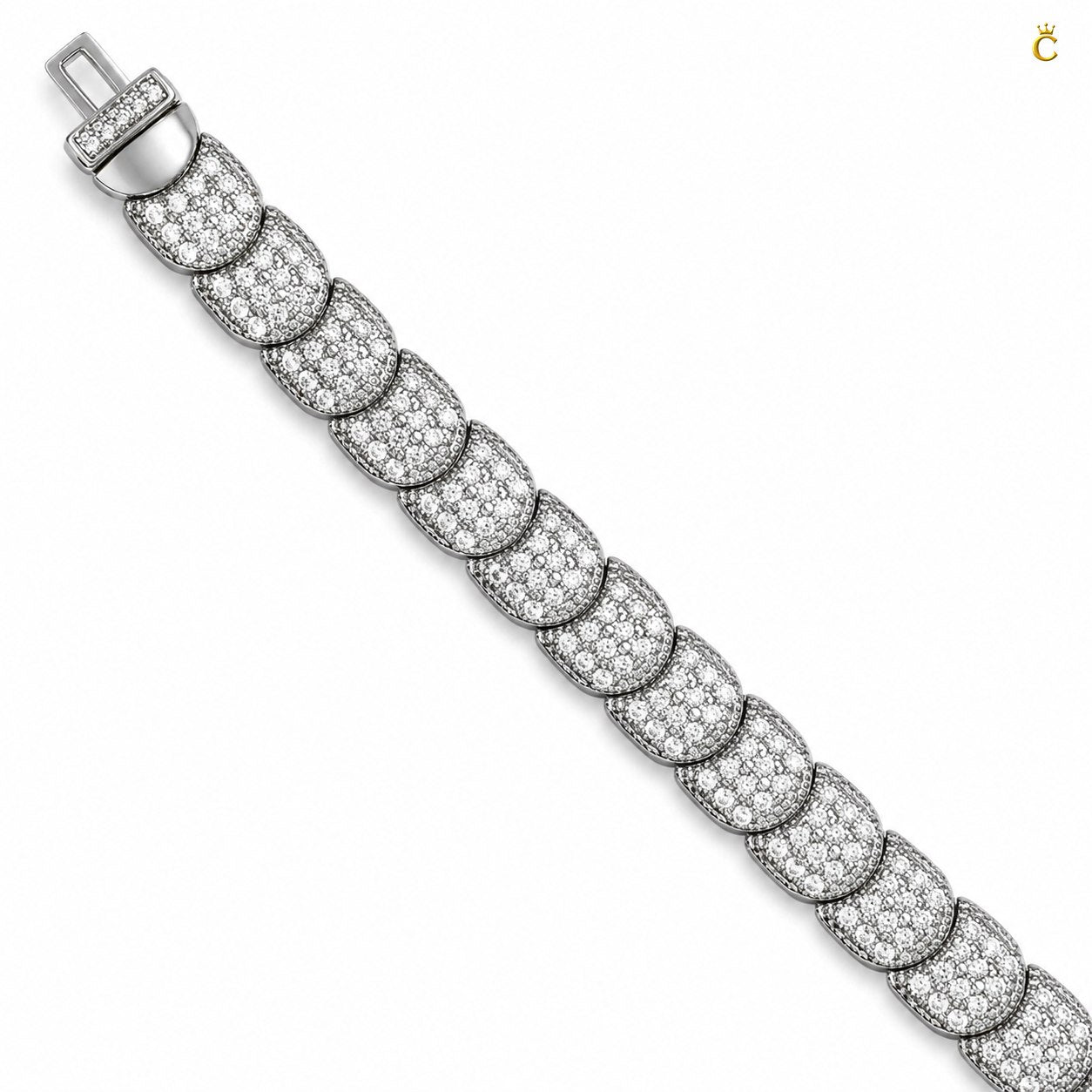 Premium Silver Pave Link Men's Bracelet