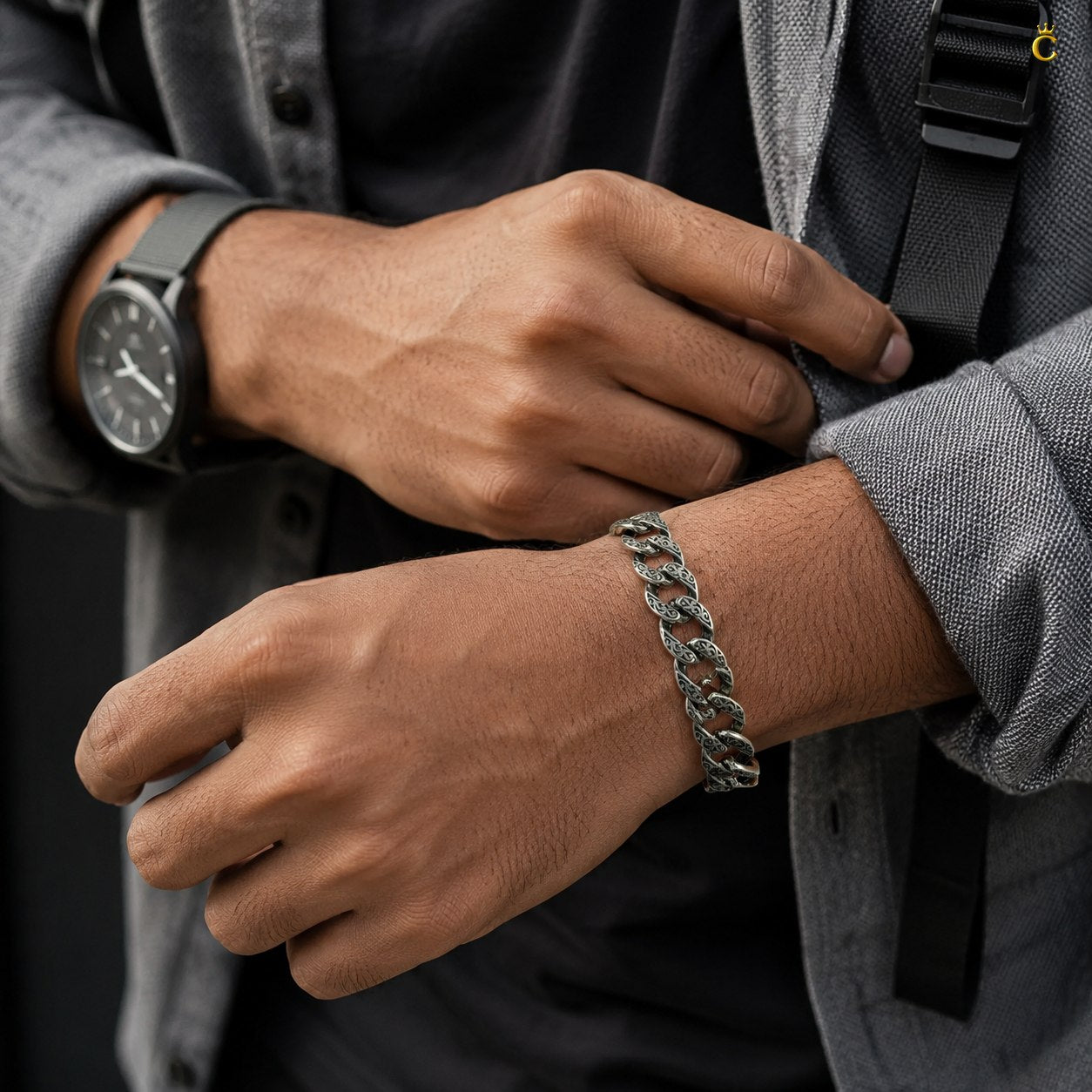 Ornate Filigree Silver Curb Link Bracelet