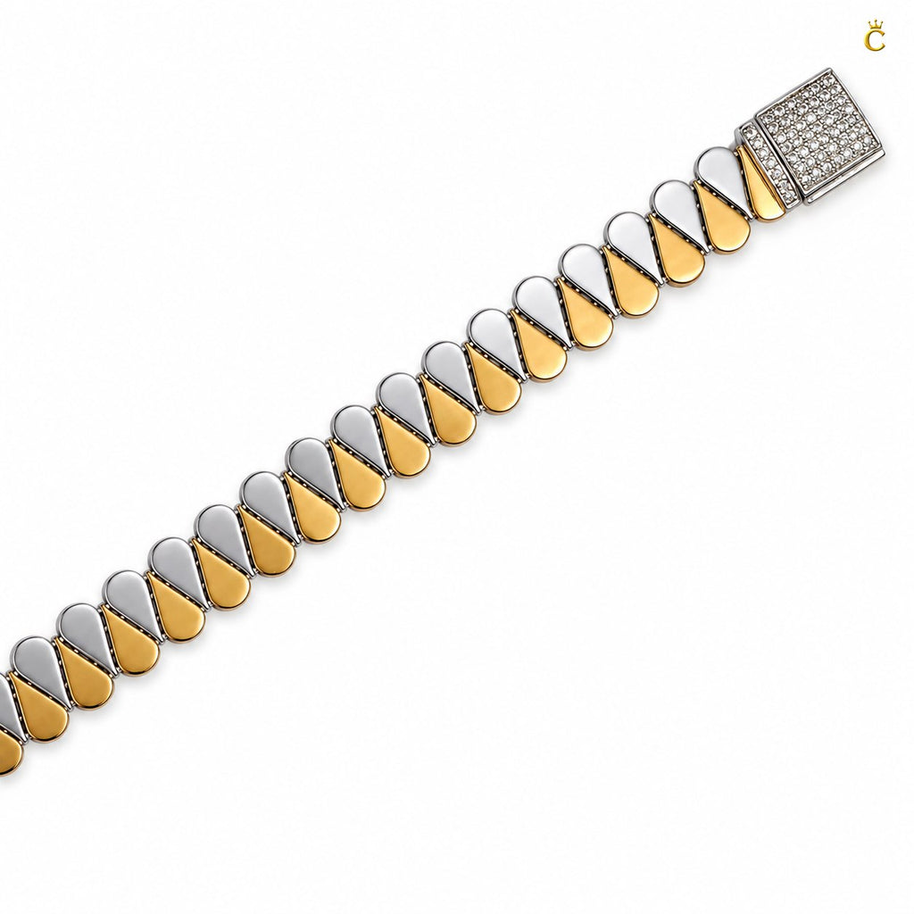Two Tone Teardrop Link Silver Bracelet