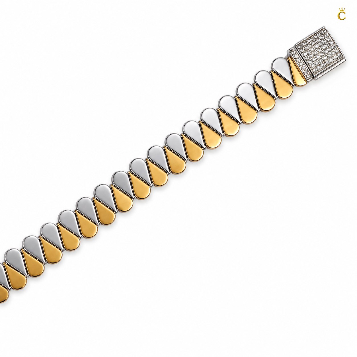 Two Tone Teardrop Link Silver Bracelet